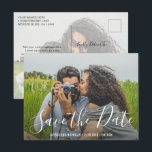 Modern Elegant Script Wedding Photo Save the Date Announcement Postcard<br><div class="desc">Modern Wedding Photo Save the Date Postcard featuring a simple design with elegant script typography over your favourite horizontal picture.  The back has a second photo along with your personal message in black and white.</div>