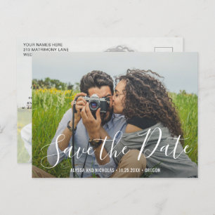 Modern Elegant Script Wedding Photo Save the Date Announcement Postcard