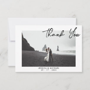 Modern Elegant Script Wedding Photo Thank You Card