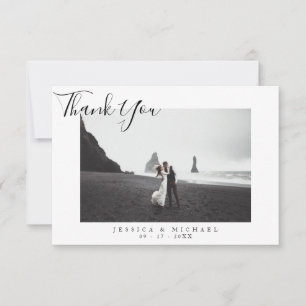 Modern Elegant Script Wedding Photo Thank You Card