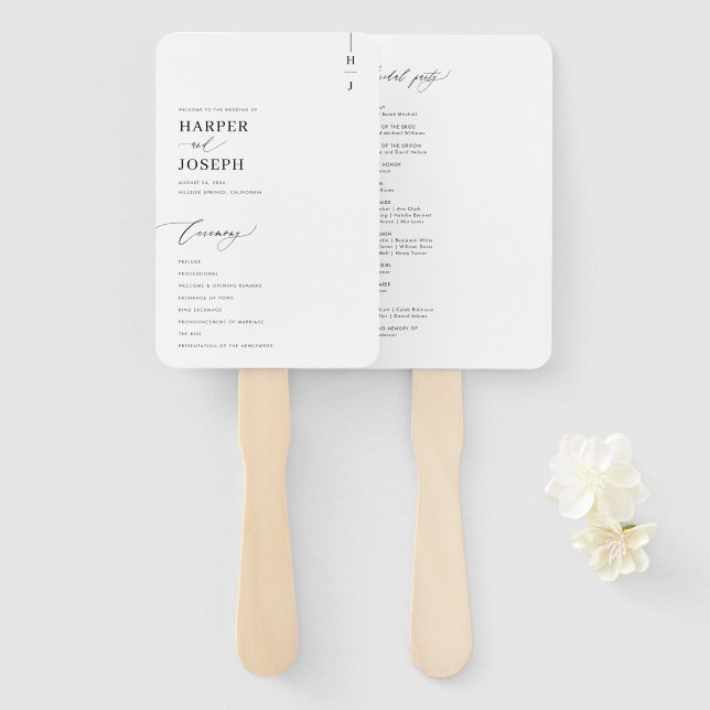 Modern Elegant Script Wedding Program Fans (Front and Back)