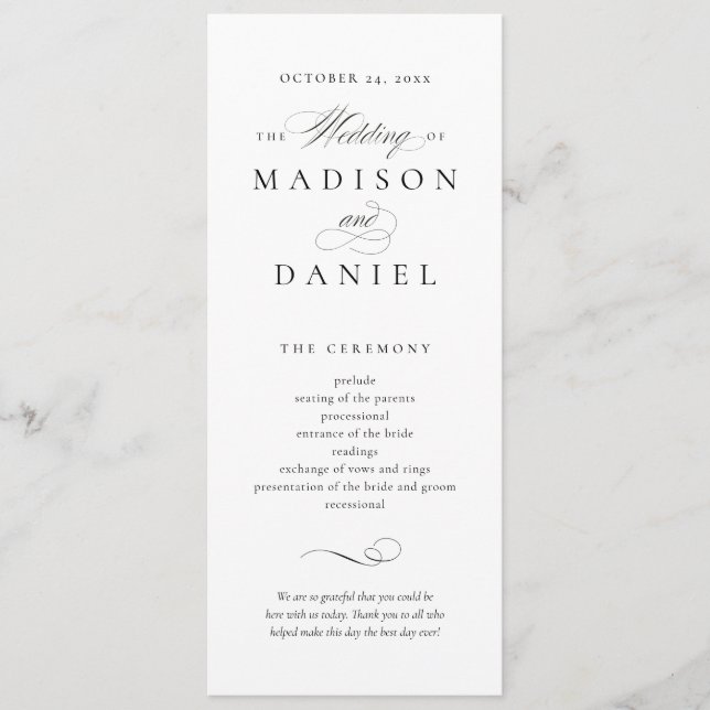 Modern Elegant Script Wedding Programme (Front)