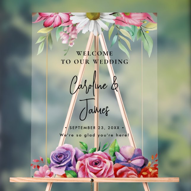 Modern Elegant Script Wedding Welcome  Acrylic Sig Sign (Neutral)