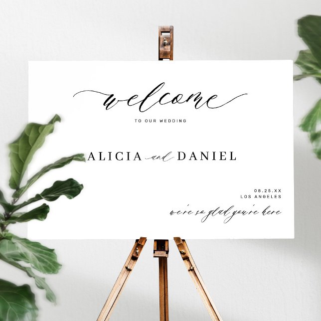 Modern elegant script wedding welcome sign (The easel is only for presentation purposes)