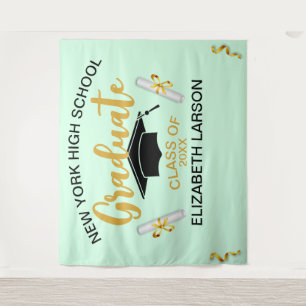 Modern Elegant Senior Golden Black Backdrop Tapestry