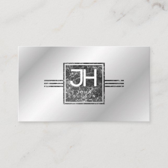 Modern Elegant Silver and Black Lines Template Business Card (Front)