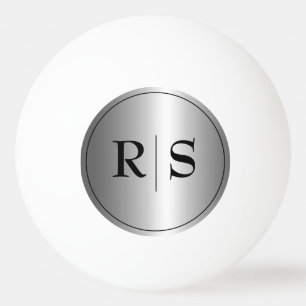 Modern Elegant Silver and Black Monogrammed Ping Pong Ball