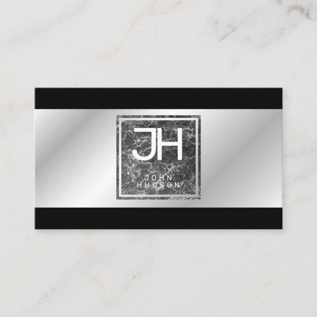 Modern Elegant Silver and Black Template Business Card (Front)
