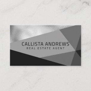 Modern Elegant Silver Black Grey Geometric Business Card