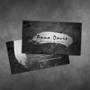 Modern elegant silver brushstroke makeup & hair business card