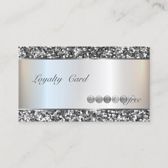 Modern Elegant,Silver Glitter Striped Loyalty Card (Front)