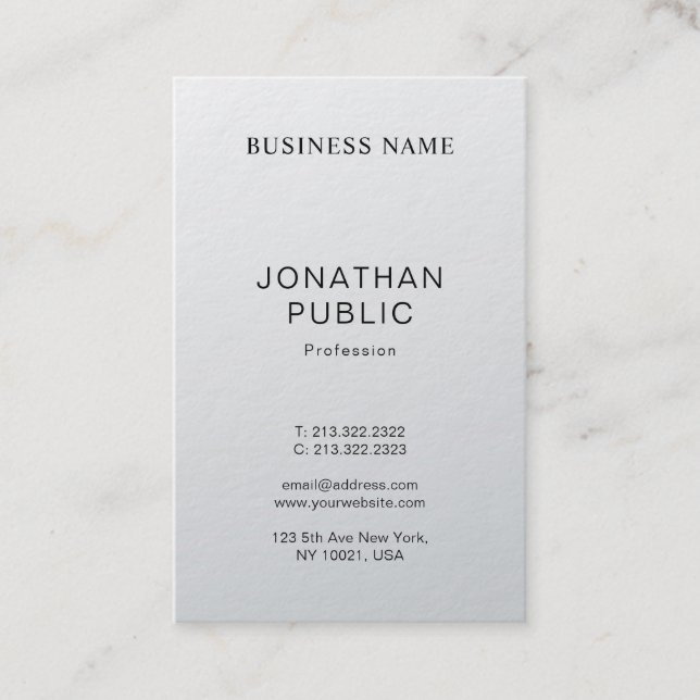 Modern Elegant Silver Look Design Plain Trendy Business Card (Front)
