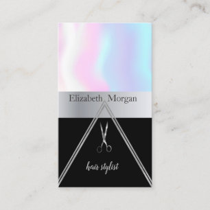 Modern Elegant Silver Scissors,Holographic Business Card