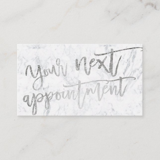 Modern elegant silver script typography marble appointment card (Front)