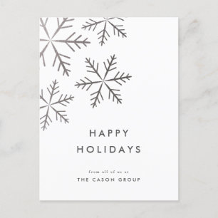 Modern Elegant Silver Snowflakes Business Holiday Postcard