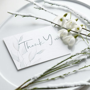 Modern Elegant Silver Winter Leaves Watercolor Thank You Card
