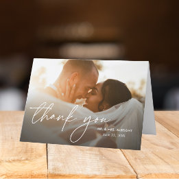 Modern Elegant Simple 2 Photos Wedding Folded Thank You Card