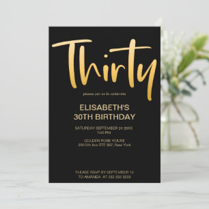 Modern Elegant Simple Black 30th Birthday Party Invitation
