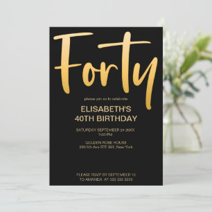 Modern Elegant Simple Black 40th Birthday Party Invitation
