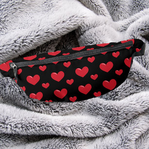 Modern Elegant Simple Black & Red Heart Pattern Bum Bags