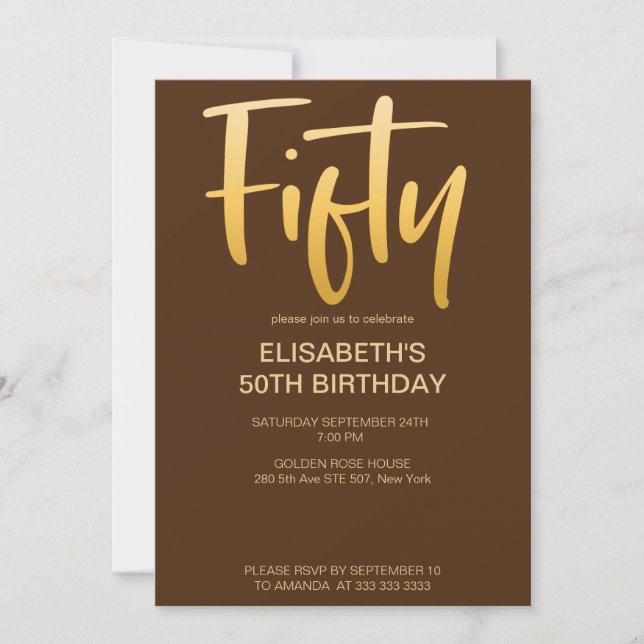 Modern Elegant Simple Brown 50th Birthday Party Invitation (Front)