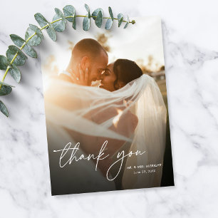 Modern Elegant Simple Chic 2 Photos Wedding Thank You Card
