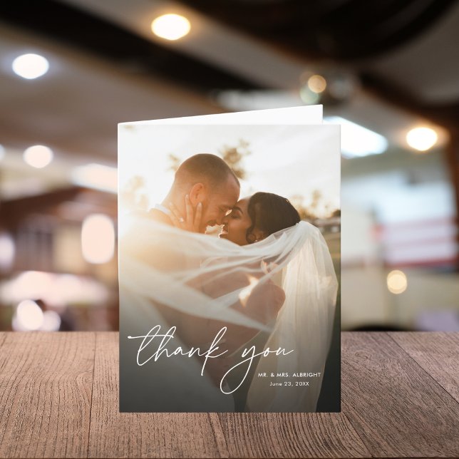 Modern Elegant Simple Chic Photo Wedding Folded Thank You Card (Creator Uploaded)