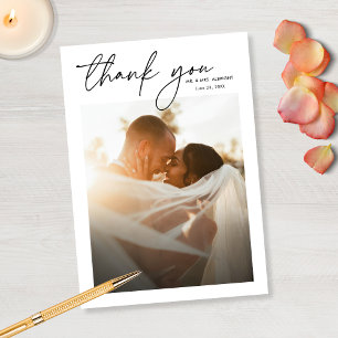 Modern Elegant Simple Chic Script 2 Photo Wedding Thank You Card