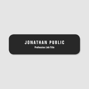 Modern Elegant Simple Design Black Template Name Tag