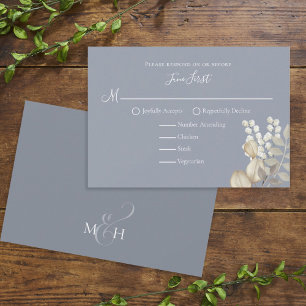Modern Elegant Simple Dusty Blue Ivory Meal Choice RSVP Card