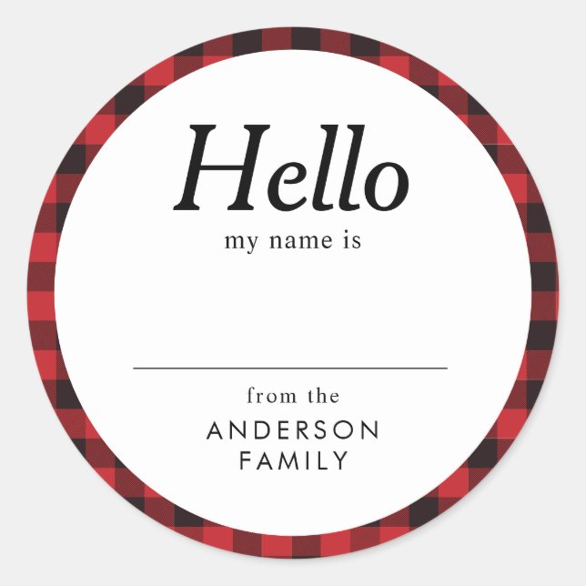 Modern Elegant Simple Family Reunion Name Red  Classic Round Sticker (Front)