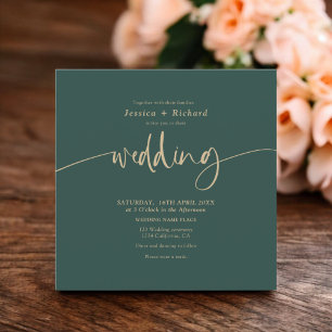 Modern elegant simple gold green wedding script invitation