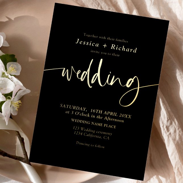 Modern elegant simple gold wedding script (Modern elegant simple gold wedding script foil invitation)