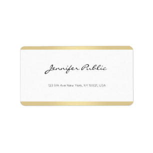 Modern Elegant Simple Gold White Chic Hand Script Label