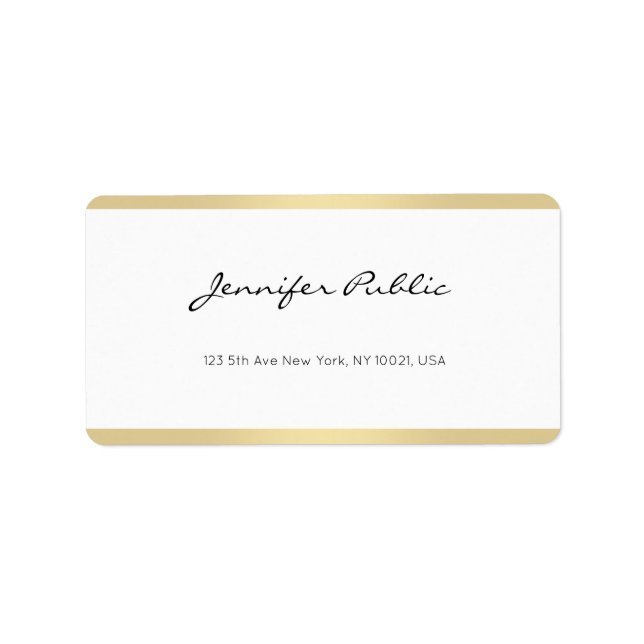Modern Elegant Simple Gold White Chic Hand Script Label (Front)