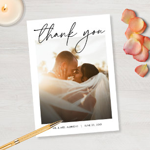 Modern Elegant Simple Hand Written Photo Wedding Thank You Card
