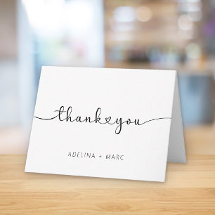 Modern Elegant Simple Hearts Script Wedding Thank You Card