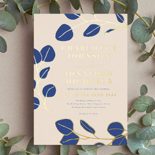 Modern Elegant Simple Leaves Blue and Gold