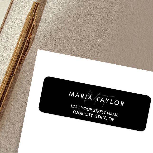 Modern Elegant Simple Minimalist Stylish Black (Simple Minimalist Black and White return address label)