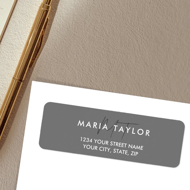 Modern Elegant Simple Minimalist Stylish Grey (Simple Minimalist grey monogram return address label)