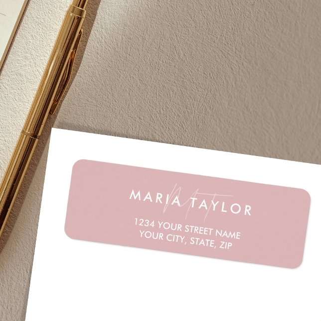 Modern Elegant Simple Monogram Stylish Blush Pink  (modern simple monogram Blush Pink return address label)