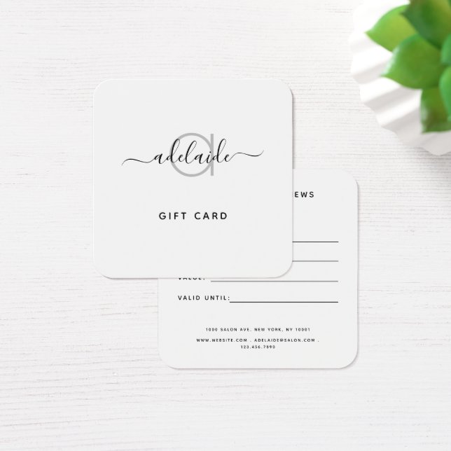 Modern Elegant Simple Monogram White Gift Card (Desk)