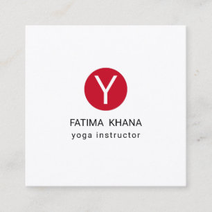 Modern Elegant Simple Monogrammed Red Yoga Square Business Card