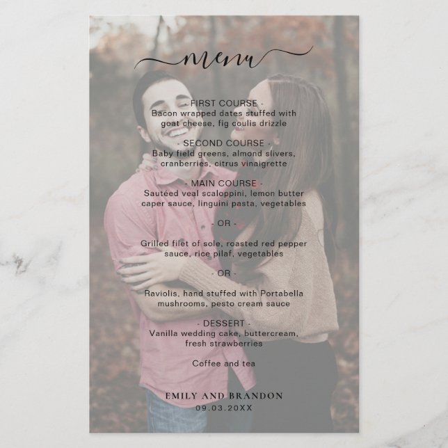 Modern Elegant Simple Photo Wedding Menu (Front)