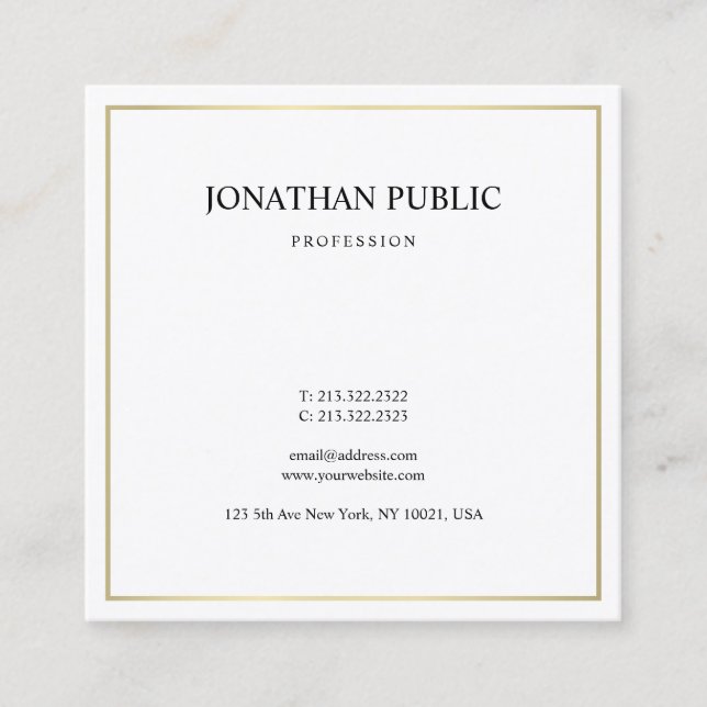 Modern Elegant Simple Plain Gold Look Professional Square Business Card (Front)