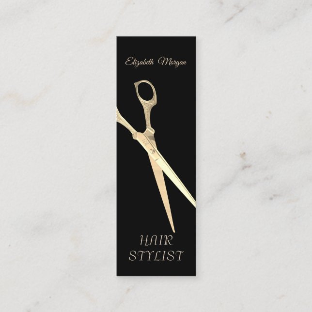Modern Elegant Simple Plain,Gold Scissors Black Mini Business Card (Front)