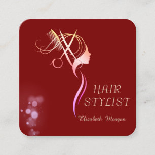 Modern Elegant Simple Plain,Gold Scissors Red Square Business Card
