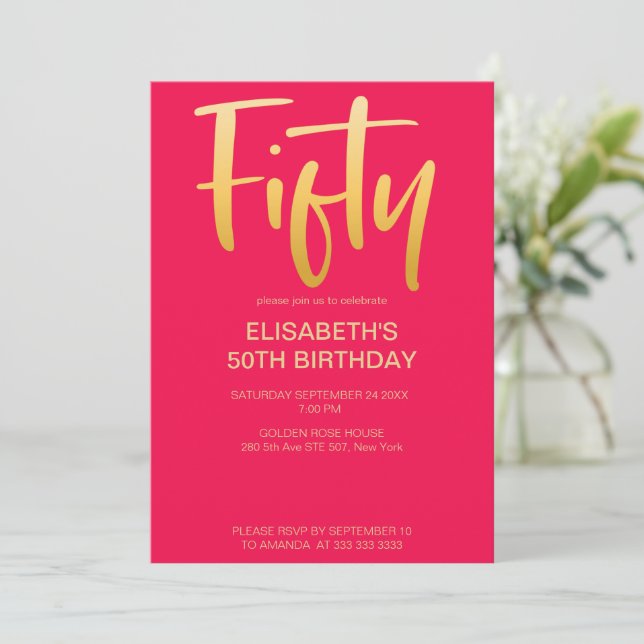 Modern Elegant Simple Red 50th Birthday Party Invitation (Standing Front)