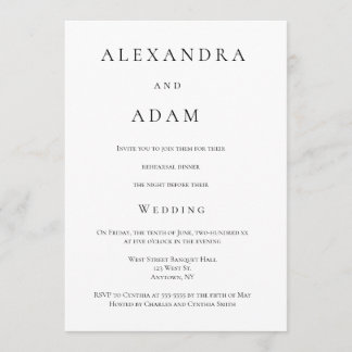 Modern elegant simple rehearsal dinner invitations