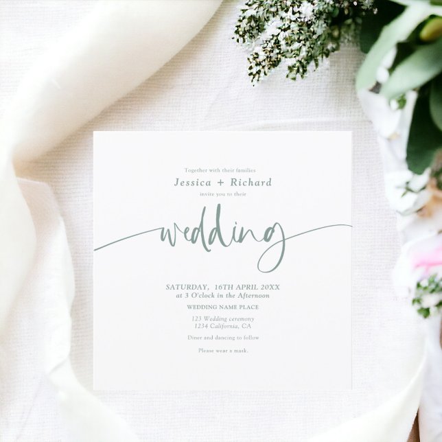 Modern elegant simple sage green wedding script invitation (Modern elegant simple sage green wedding script invitation)
